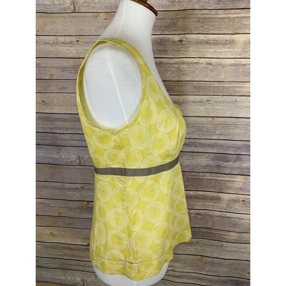 Boden UK Size 10 Blouse Sleeveless Yellow Ribbon Detail Circle Design Zip Side - Picture 9 of 11